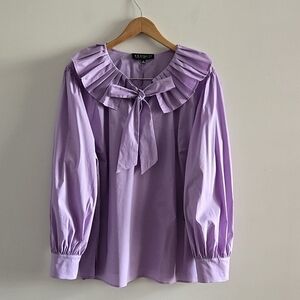 Eloquii Purple Office Coquette Pleated Bow Long Sleeve Blouse NWT Size 20